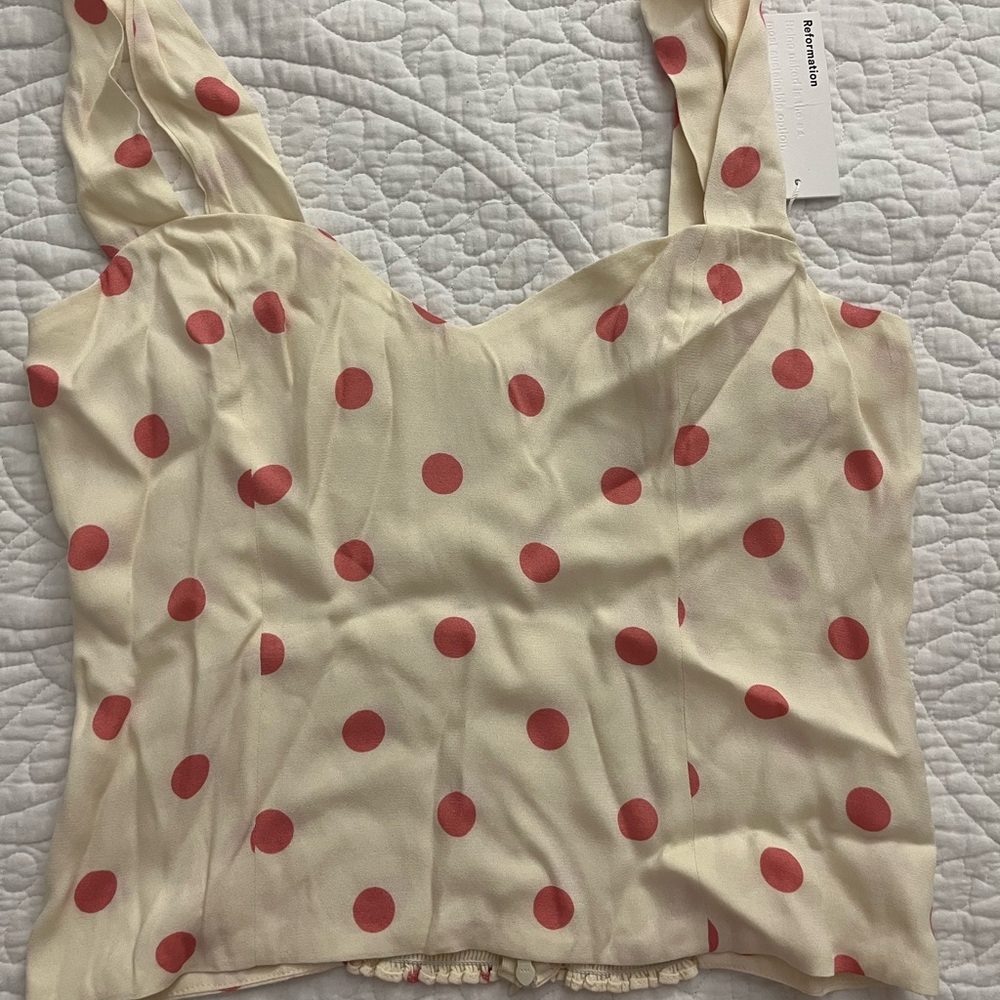 Reformation Cream and Red Polka Dot Top NEw with tags